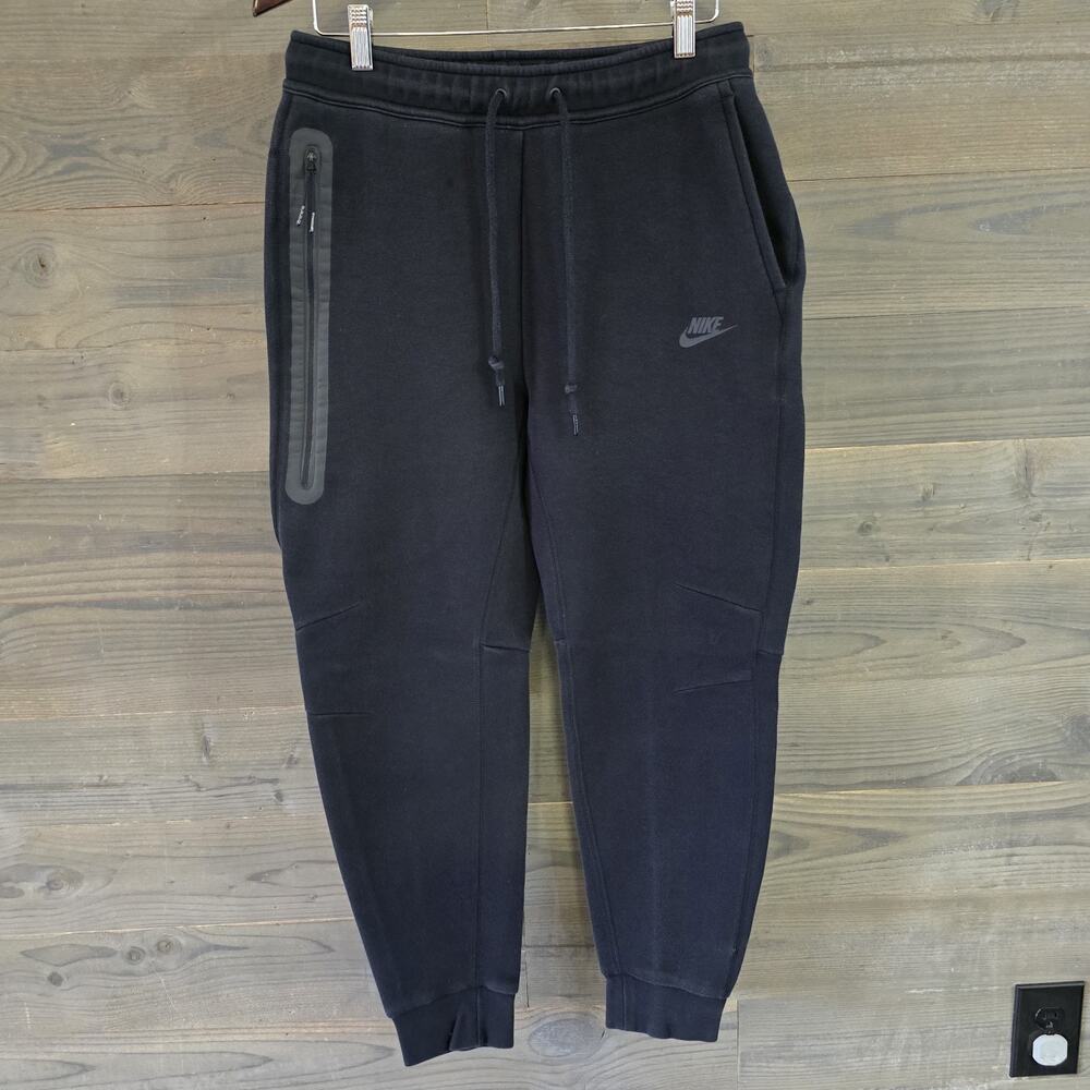 Nike Tech Fleece Jogger Pants Men's Medium Black Tapered Sweatpants Zip Pocket